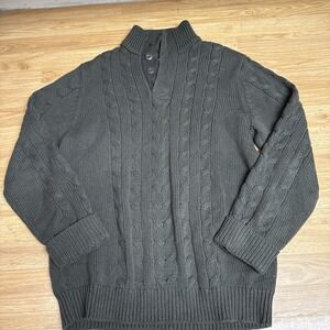 Eddie Bauer Cable Knit Chunky Henley Sweater Green‎ Cotton Outdoors XL Tall